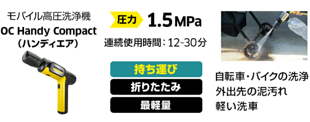 9月15日発売
【公式】【話題】モバイル 高圧洗浄機 OC Handy Compact(ハンディエア)
ケルヒャー ハンディ コンパクト compact Karcher
ペットボトル給水可 楽天市場へジャンプ