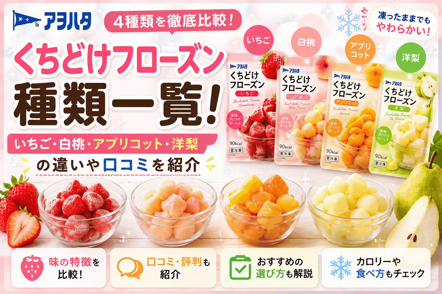 アヲハタ くちどけフローズンの種類一覧！いちご・白桃・洋梨の違いや口コミを紹介