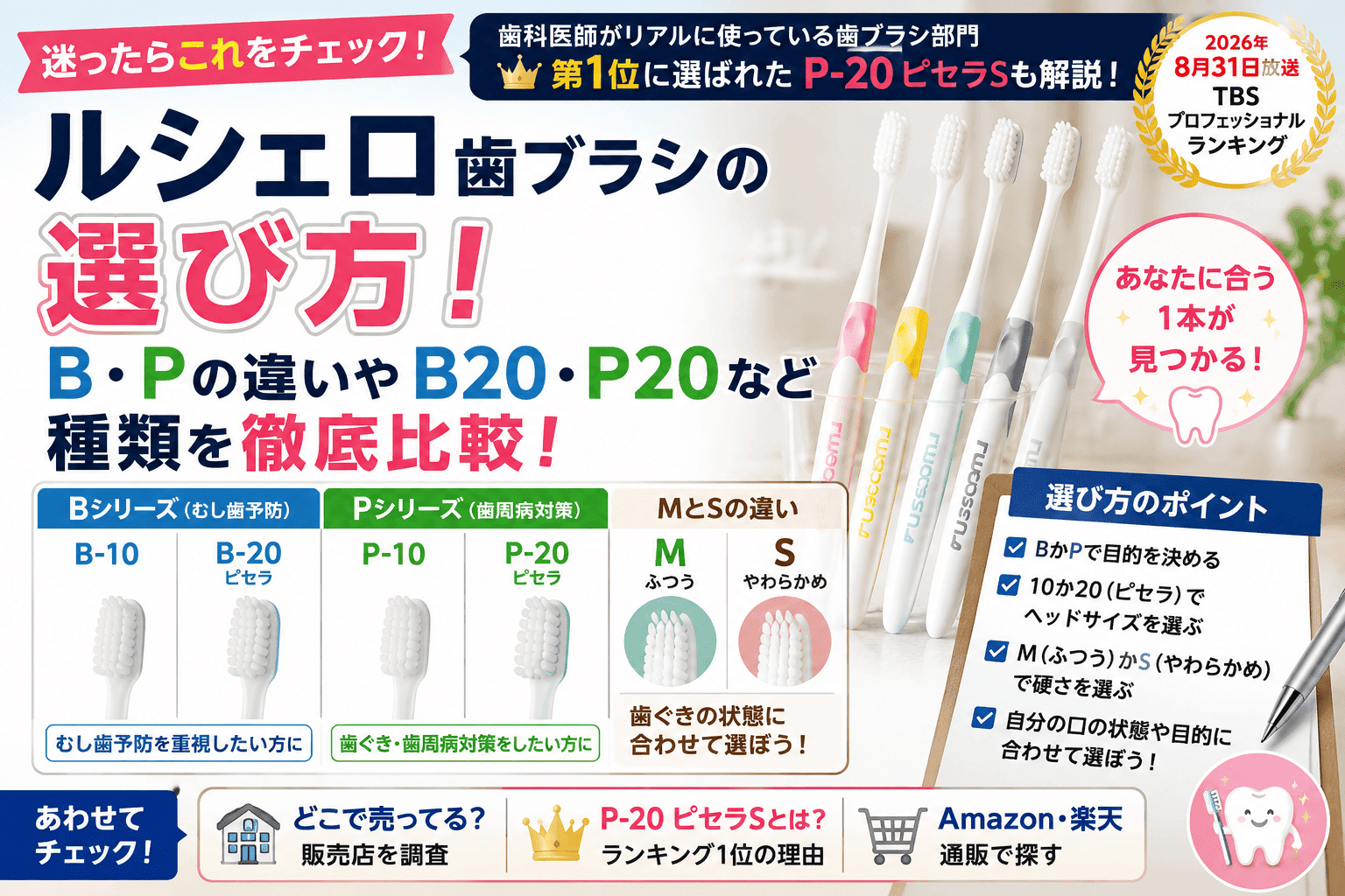 ルシェロ歯ブラシの選び方!B・Pの違いやB20・P20など種類を比較【2026】